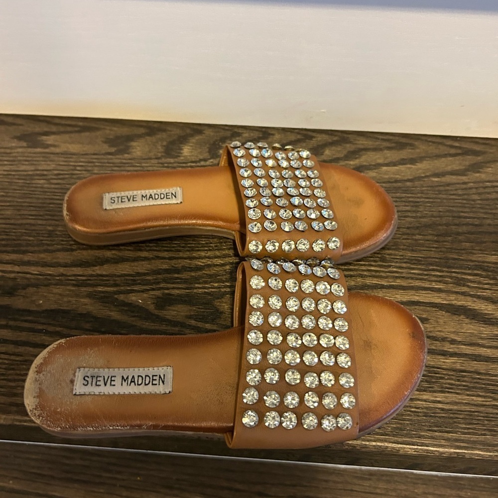 Steve Madden Brown Rhinestone Slide Sandals - Picture 5 of 7